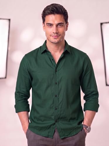 Image of Men's Cotton Blend Solid Casual Shirt Regular Fit Full Sleeve Shirt for Men Plain Formal & Casual Wear Collared Button Down Shirt