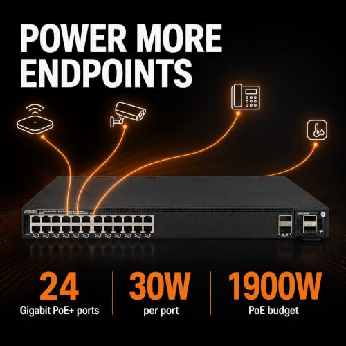 Image of RUCKUS ICX7550-24P Managed Switch, 24x Gigabit PoE+, 2x 40GbE QSFP+ + modular expansion slot Uplinks, up to 1900W PoE Budget, Dual Hot-Swap PSU - Stackable Campus Switch, 40 /100G Uplinks - ICX7550-24P