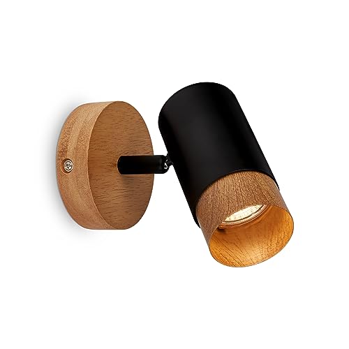 BRILONER – Leselampe, Wandleuchte Innen, Lampe, Lampenschirm Holz, Wandlampe Innen, Schwenkbar, Wohnzimmerlampe, Schwarz-Holz