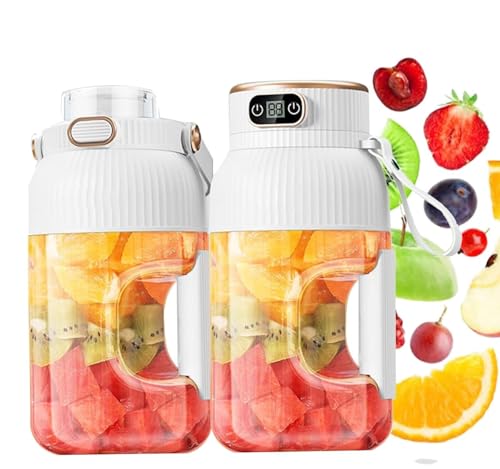 Licuadora Portátil 2 En 1 Con Pantalla Digital Recargable Por USB, Gran Capacidad For Jugos Frescos, Batidos Y Malteadas(White-Double Cup+Lid)