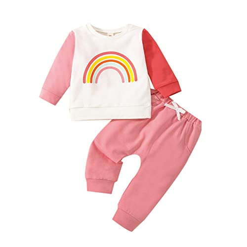 Camiseta pulôver arco-íris de manga comprida para meninas (vermelho, 6-12 meses)