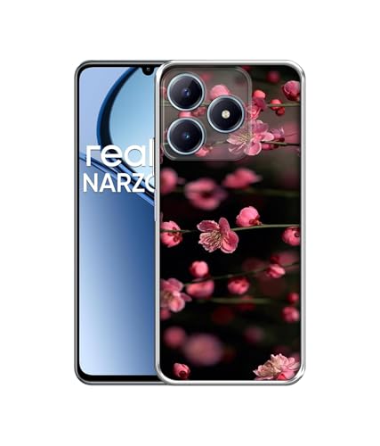 Image of Pink Flowers Design Printed Silicon Soft TPU Back Case Cover for Realme C63 4G / Narzo N63 4G