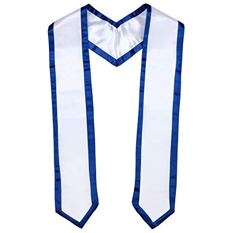 Newrara Deluxe Unisex Adult Plain Graduation Honor Stole Sash with Trim 72"Long - white - Large Cover