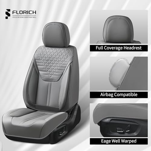 Image of FLORICH Car Seat Covers for Front Seats, Universal Seat Cushion 2 Seats, Car Seat Protector Waterproof, Premium Leather Automotive Seat Covers for Most Cars, Sedans, SUVs, and Trucks-Gray