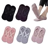 Alyxen Calcetines Yoga Pilates,5 Pares Calcetines Antideslizantes,Calcetín De Ballet Con Correas, Calcetín Con Puntos,Talla Única,Para Yoga Fitness Ballet,Calcetines Yoga Mujer Antideslizantes