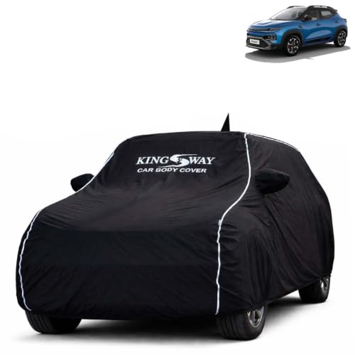 Image of KINGSWAY Super Waterproof Car Cover Only with Kiger (Year 2025 Onwards - All Model) | Mirror and Antenna Pockets | All Weather Car Body Cover with Silver Piping | Black