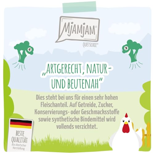 MjAMjAM - Premium Nassfutter für Katzen - saftiges Hühnchen an Brokkoli, 6er Pack (6 x 800 g), getreidefrei mit extra viel Fleisch