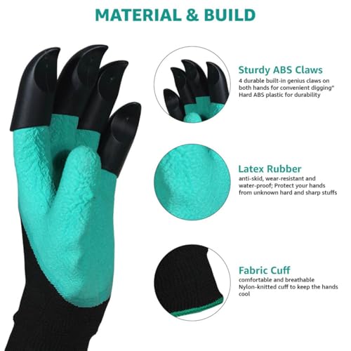 Image of Anandi Green's Heavy Duty Garden Claw Gloves with ABS Fingertip Claws for Digging, Planting, Weeding & Soil Mixing Free Size, Green Color