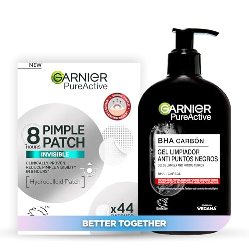 Lote de Garnier Pure Active Pimple Patches x 44 + Garnier Skin Active, Pure Active Gel limpiador Anti Puntos Negros