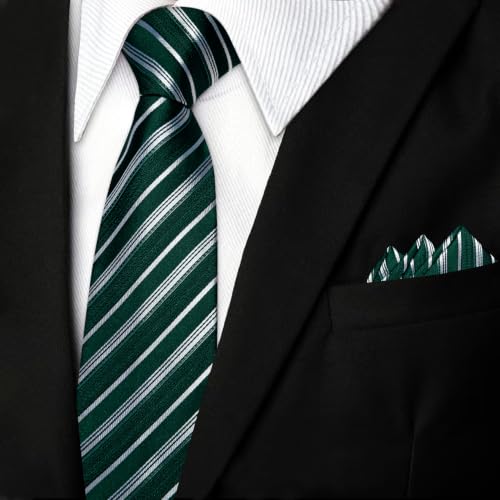 Image of DiBanGu Mens Silk Tie Formal Striped Necktie and Pocket Square