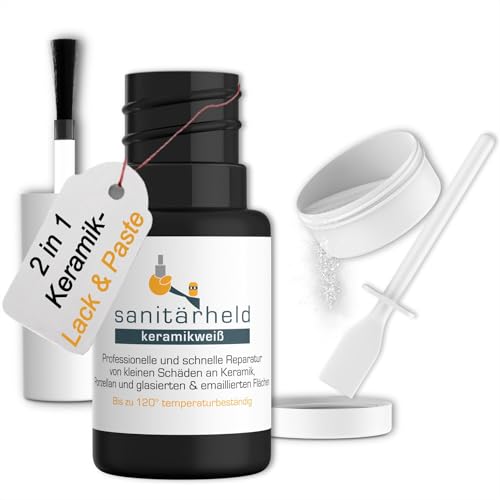 Fugenheld Emaille Reparaturset Sanitärlack Weiß - 2in1 Lackstift & Keramikpaste - für Schäden in Bad & Küche - Wasserfest & Schnelltrocknend - Made in Germany