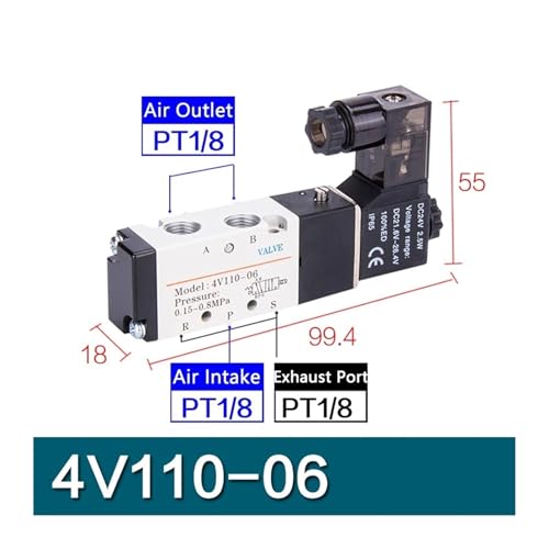 Électrovanne pneumatique 4V410-15 grand débit à commande magnétique 220V - 3