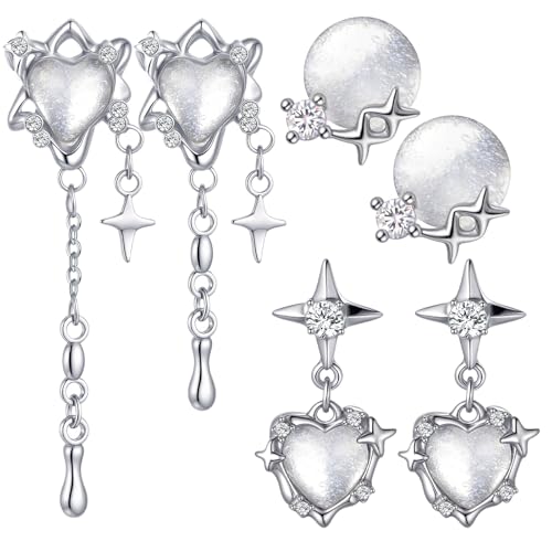 Nosiny 3 Pairs Y2k Earrings Star Hoop Earrings Grunge Dangle Set Emo Jewelry for Party Birthday Daily Gift(Moonlight) by Nosiny - Used condition - US$6.01