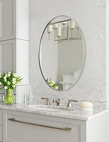 Andy Star Chrome Bathroom Mirror, 24X32'' Polished Chrome Oval Wall Mirror For Bathroom, Modern Chrome Vanity Mirror Pill Shaped Metal Mirror Stainless Steel Frame Wall Mount Horizontal Or Vertical #TOP7