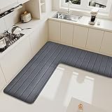 Swsen Küchenmatte L-förmige – rutschfeste & saugfähige Eck-Bodenmatte, Weiche L-Form Matte für Küche, Bad, WC & Dusche, Maschinenwaschbar, Dunkelgrau, 75×75×45 cm