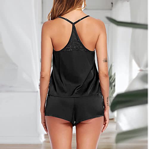 Image of BROIDEN Womens Sexy Lingerie Silk Pajamas Cami Shorts Set Lace Nightwear Sleepwear Babydoll