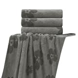 Lattefineバスタオル約60x120cm 4枚セット ジャカード マイクロファイバー ミッド グレー
