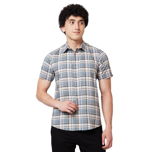 Image of Spykar Men's Regular Fit N /A Half Sleeve Checked Casual Shirts