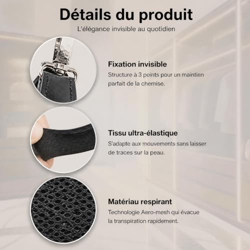 Support de Chemise Homme Invisible sous Pantalon, Pince Antidérapante en Tissu Doux Élastique, Porte-Jarretelle Réglable Attache Chemise pour Police Costume Affaires, Confort Respirant, Lot de 2 – vue 3