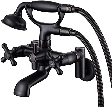 Hanallx Clawfoot Tub Faucet Wall Mount Tub Filler Oil Rubbed Bronze Vintage Bathtub Faucets Brass with Telephone Shaped Handheld Shower