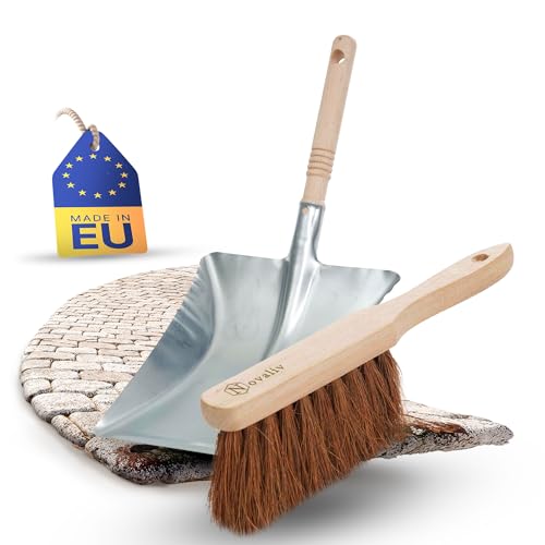 Novaliv 1x Kehrschaufel Set verzinkt Kokos Handfeger und Schaufel Set Kehrset Kehrgarnitur Dustpan and Brush HandKehrset Handfeger Kokosborsten Besen Kokos Handbesen