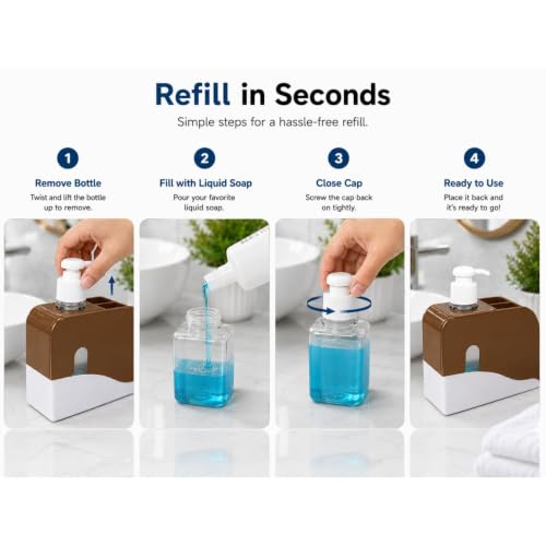 Image of FreshDcart 3-in-1 Soap Dispenser | Toothbrush Holder & Sink Organizer Stand | Multipurpose Bathroom and Kitchen Countertop Storage Caddy | Brown