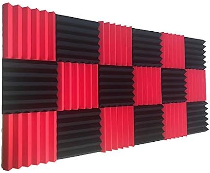 12 Pack Wedge RED/Black Acoustic Soundproofing Studio Foam Tiles 2"x12"x12"