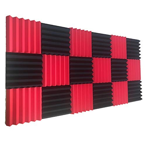 12 Pack Wedge RED/Black Acoustic Soundproofing Studio Foam Tiles 2"x12"x12" - RED/Black