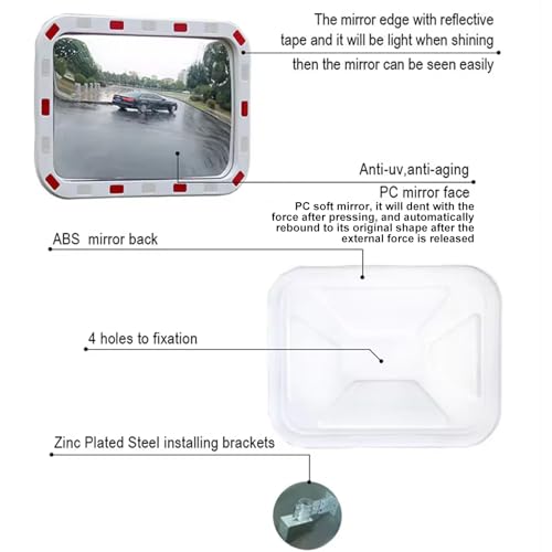 Genérico Seguridad Convex Espejo Rectangular - Bracket Ajustable, Tráfico y Amplio angús angús a un ángulo para Uso de Interior/Outdoor - Espejos de Ojo de Pescado parabólicos
