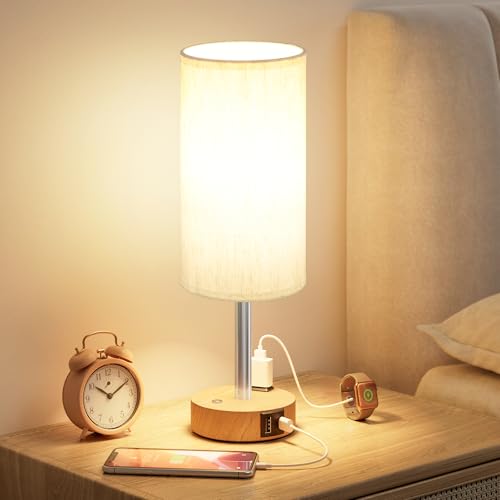 Touch Bedside Table Lamp for Bedroom Stepless Dimmable USB A+C AC Outlet