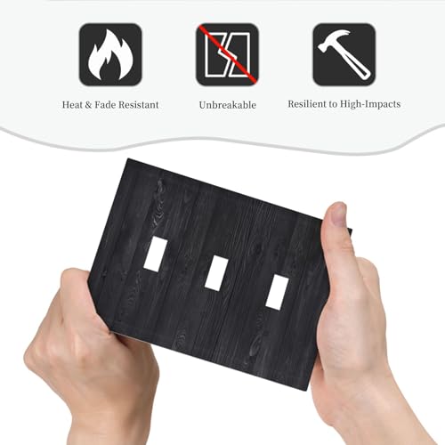 Decorative Switch Plate Covers Vintage Black Wood Plank Wooden Board 3 Gang Light Switch Cover Plate Triple Toggle Wall Plate Light Switch Covers for Farmhouse Bedroom Home Decor