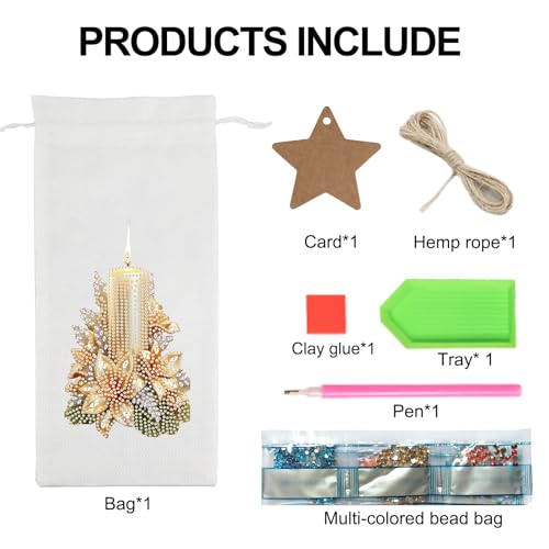 Image of DIY 5D Diamond Painting Gift Wrap, Special Shaped Diamond Art Linen Cover for Champagne Bottles, Party Supplies for Christmas Wedding Birthday Holiday (Candle)