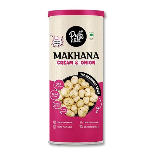 Image of Puffnuts COMBO of 4 Roasted and Flavoured Makhana | Healthy Snack | Namkeen Snacks | Puffed Snacks | Gluten Free | Cholesterol Free | Protein Rich | Fiber Rich | With Calcium & Magnesium | Roasted in Olive Oil - 324g (Pack Of 4, Mint Masti, Peri Peri, Cream & Onion, Tangy Tomato)