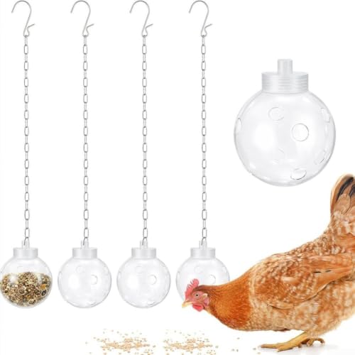 Bola de alimentación lenta para pollo, 4 unidades, 4 unidades | Fomenta la picadura natural, reduce el aburrimiento, paquete de 4 unidades, fácil de colgar, promueve la actividad