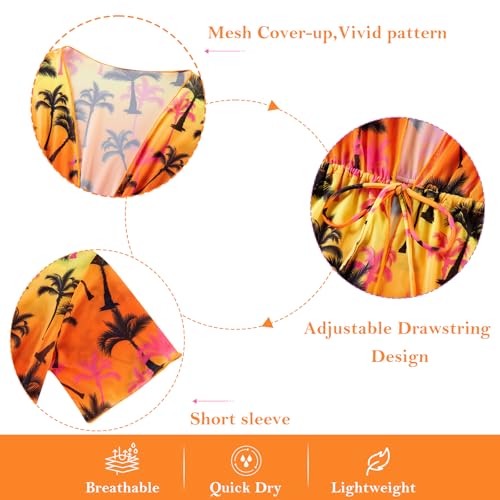 Image of Funnycokid Girls Bathing Suits One Piece Swimsuit with Cover Up Kids Swim Suit Size 8-16