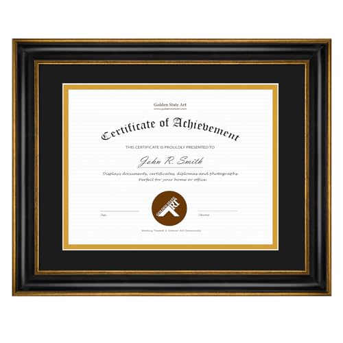 Golden State Art 11x14 Frame for 8.5x11 Diploma Antique Black Real Glass