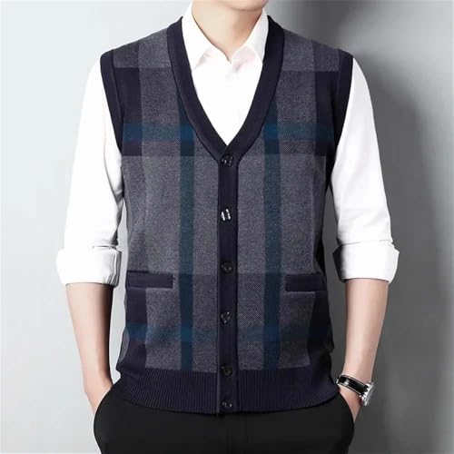 Men's V-Neck Plaid Cardigan Sweater Knit Vest Button Down Casual Thickened Pullover4