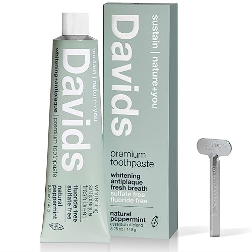 Davids Natural Toothpaste, Whitening, Antiplaque, Fluoride-Free, SLS-Free, Peppermint Oil, 5.25 OZ, Tube Roller Included by Davids Natural Toothpaste