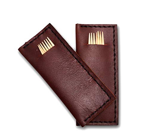 Leather Tooth Pick Case (2 pack) - Leather Toothpick Holder - Restaurant & Cafe Supplies - Household Accessories (Walnut Brown)