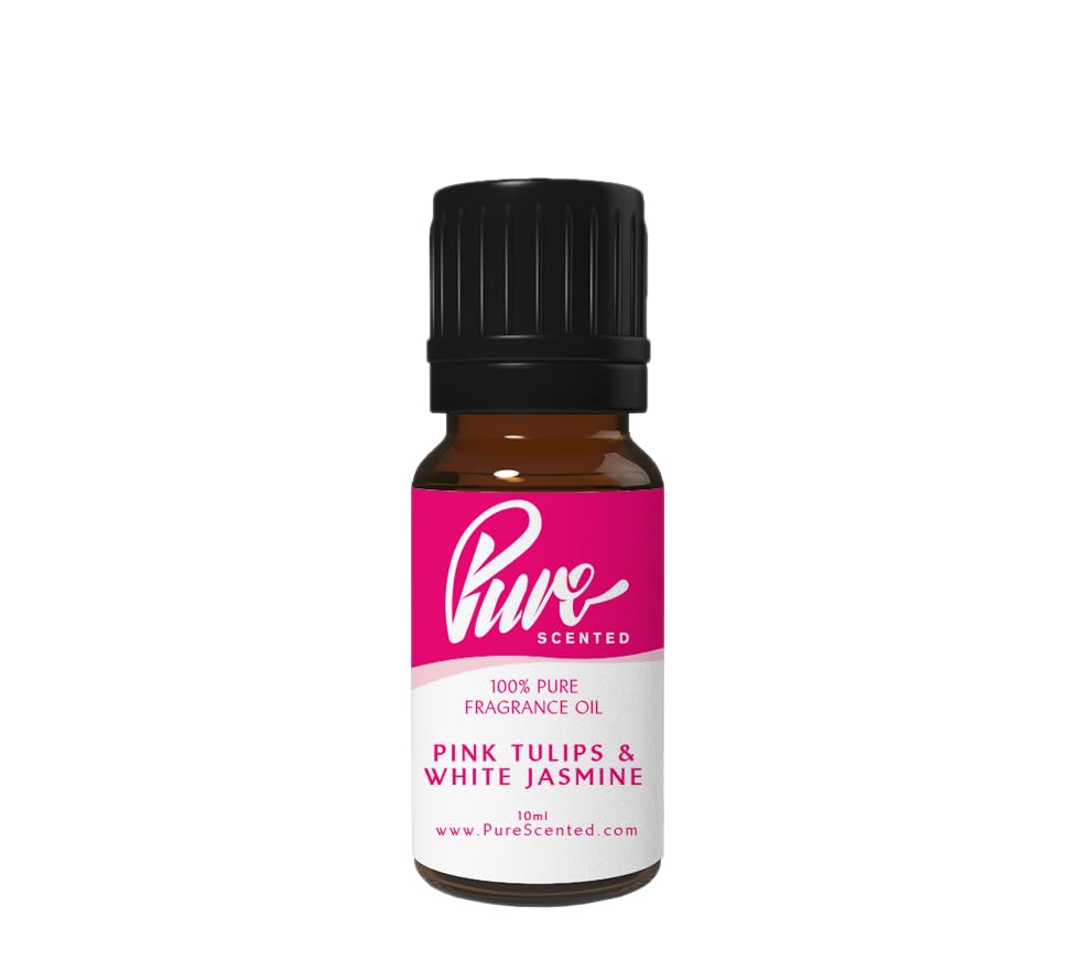Pure Scented 10ml Fragrance Oils - 1 x 10ml Suitable for Candles, Soaps, Slime, Diffusers, Cosmetics, Wax Melts, Designer (1 x 10ml, Pink Tulips & White Jasmine)