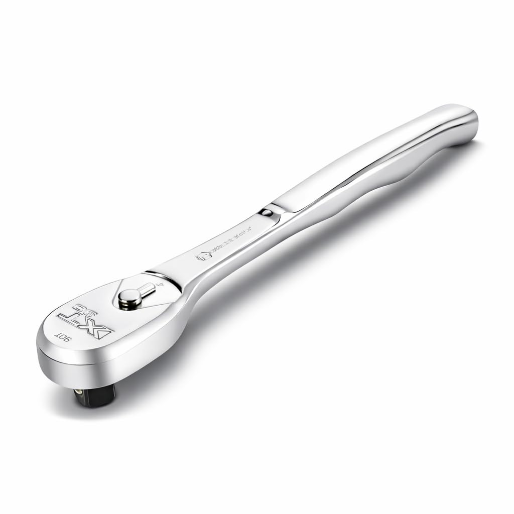 Powerbuilt 3/8" Drive XT90 90 Tooth Professional Ratchet, Seal-Head Ratchet, Full-Polish, Long Handle - 649938