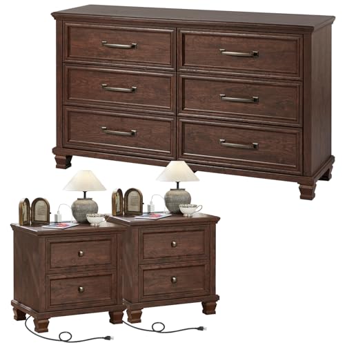 SAVOR LIFE Farmhouse Walnut Bedroom Sets of 3 Piece, Includes