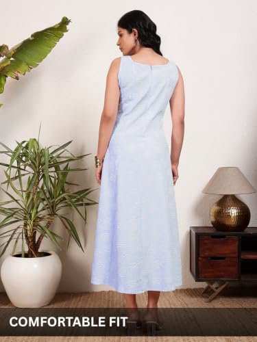 Image of Leriya Fashion Women's Jacquard Sleeveless Maxi Dress | Round Neck A-Line Long Dress for Party, Brunch & Casual Wear