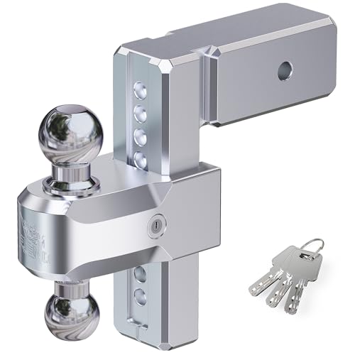 RENO Adjustable Trailer Hitch (Fits 3-Inch Receiver) - Heavy Duty Aluminum Tow Hitches with 8-Inch Drop/Rise for Truck (21 000 LBS GTW) - 2 and 2-5/16 Dual Ball Mounts