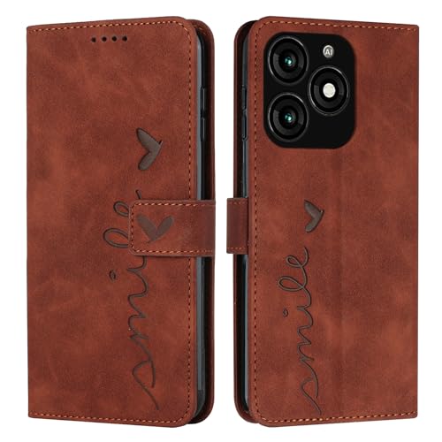 Étui en cuir Tecno Spark 20 au motif en relief raffiné de couleur marron