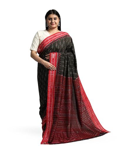 Image of Ikat Women's Pure Cotton Saree Traditional Craftsmanship Double Ikat Weaving Floral Handmade Ethnic Saree without Blouse Piece