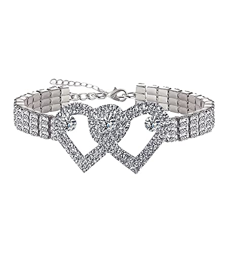 Mifynn Heart Ankle Bracelets For Women Girls Rhinestone Tennis Chain Love Heart Ankle Silver Foot Chain Crystal Anklet Beach Jewelry Adjustable 21+6Cm (Silver2) #TOP9