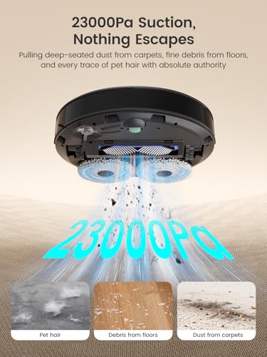 Lefant Robot Vacuum and Mop, 23,000Pa Suction,All-in-One, 120-Day Self-Emptying, Obstacle Avoidance, Auto Mop Washing&Drying, for Pet Hair Carpet, 5G WiFi Alexa/APP/iWatch Control, M3 Ultra