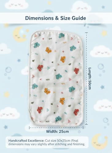 Image of HANUSH 6-Layer Pure Muslin Cotton Baby Burp Towels (50x25cm) Ultra Soft & Absorbent Shoulder Burp Cloths for Newborn Babies & Toddlers, Smooth Finished Edges (Premium Muslin Baby Burp Towel)
