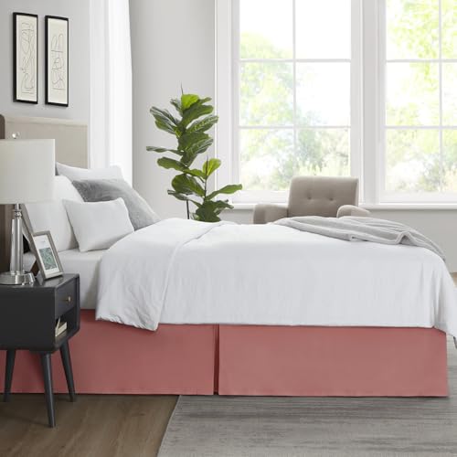 Image of Nestl Pink Clay Twin Bed Skirt - Twin Size Bed Skirt 14 Inch Drop - Brushed Microfiber Bed Skirts - Hotel Quality Pleated Bed Skirt - Shrinkage & Fade Resistant